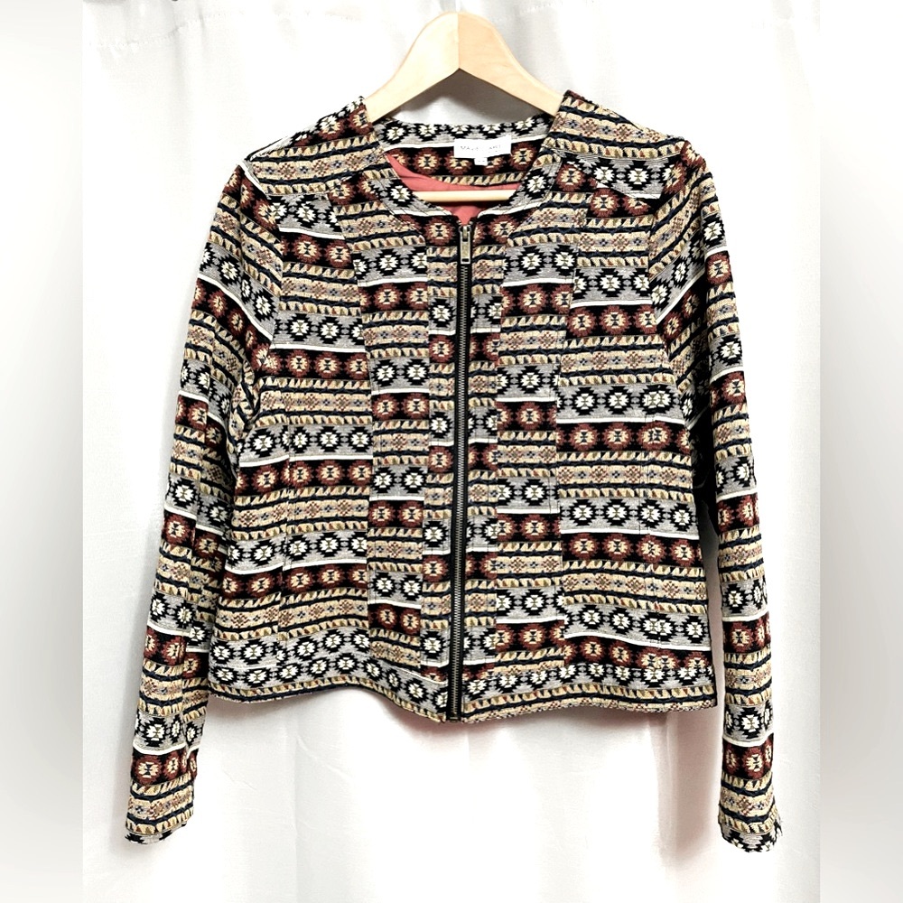 Marie Claire Jacquard Woven Zip-Up Blazer Jacket
